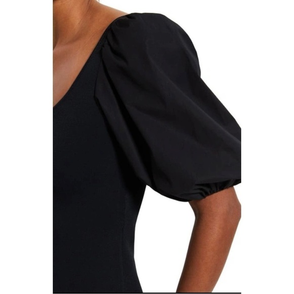 THEORY GLOSSE PUFF SHORT SLEEVE TOP RIBBED STRETCH KNIT SCOOP NECK Size Small - Picture 5 of 11